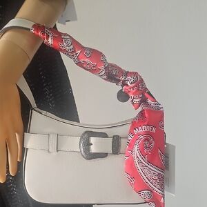 Steve Madden White Shoulder Bag with Red Bandana Accent